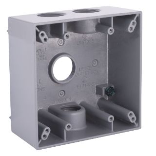 RACO Raco 5343-0 5343-0 RAC Power Coated Die Cast Aluminum 2-Gang Weatherproof Electrical Box With Lug 4-1/2 Inch x 4-1/2 Inch x 2 Inch