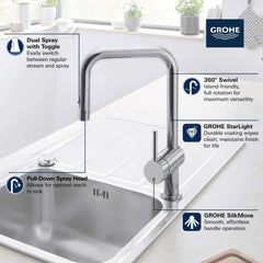 GROHE GROHE 32319003 Minta Single Handle Pull Down Kitchen Faucet 1.75 GPM
