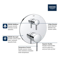 GROHE Grohe 294232430 Timeless Pressure Balance Valve Trim With 2-Way Diverter With Cartridge In Matte Black