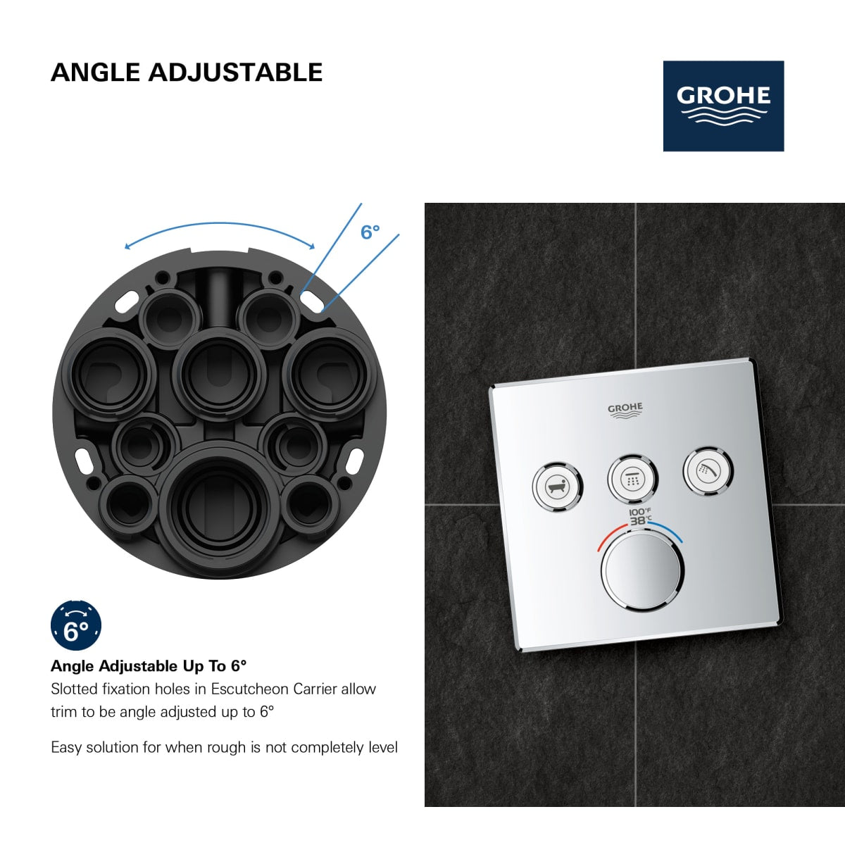 GROHE Grohe 29142A00 Triple Function Thermostatic Valve Trim in Grohe Hard Graphite
