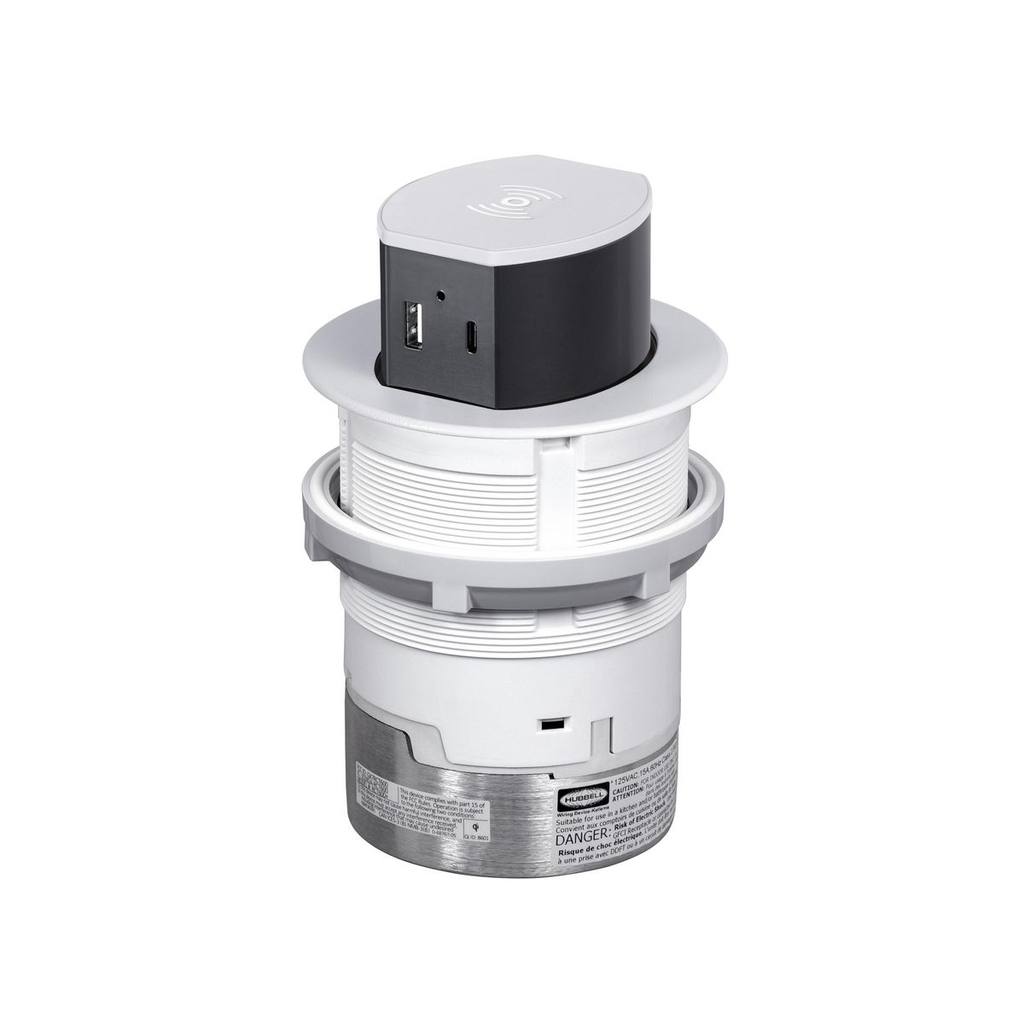 HUBBELL Hubbell RCT600W 15A Tri Pwr Pop Up Surf White 15A Receptacle