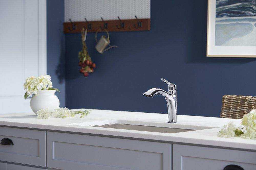 KOHLER Kohler 30468-CP Rival Single Handle Pull Out Kitchen Faucet in Polished Chrome