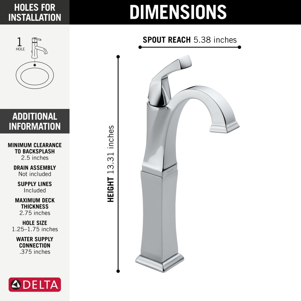 DELTA FAUCET Delta 751-DST Single Handle Vessel Bathroom Faucet