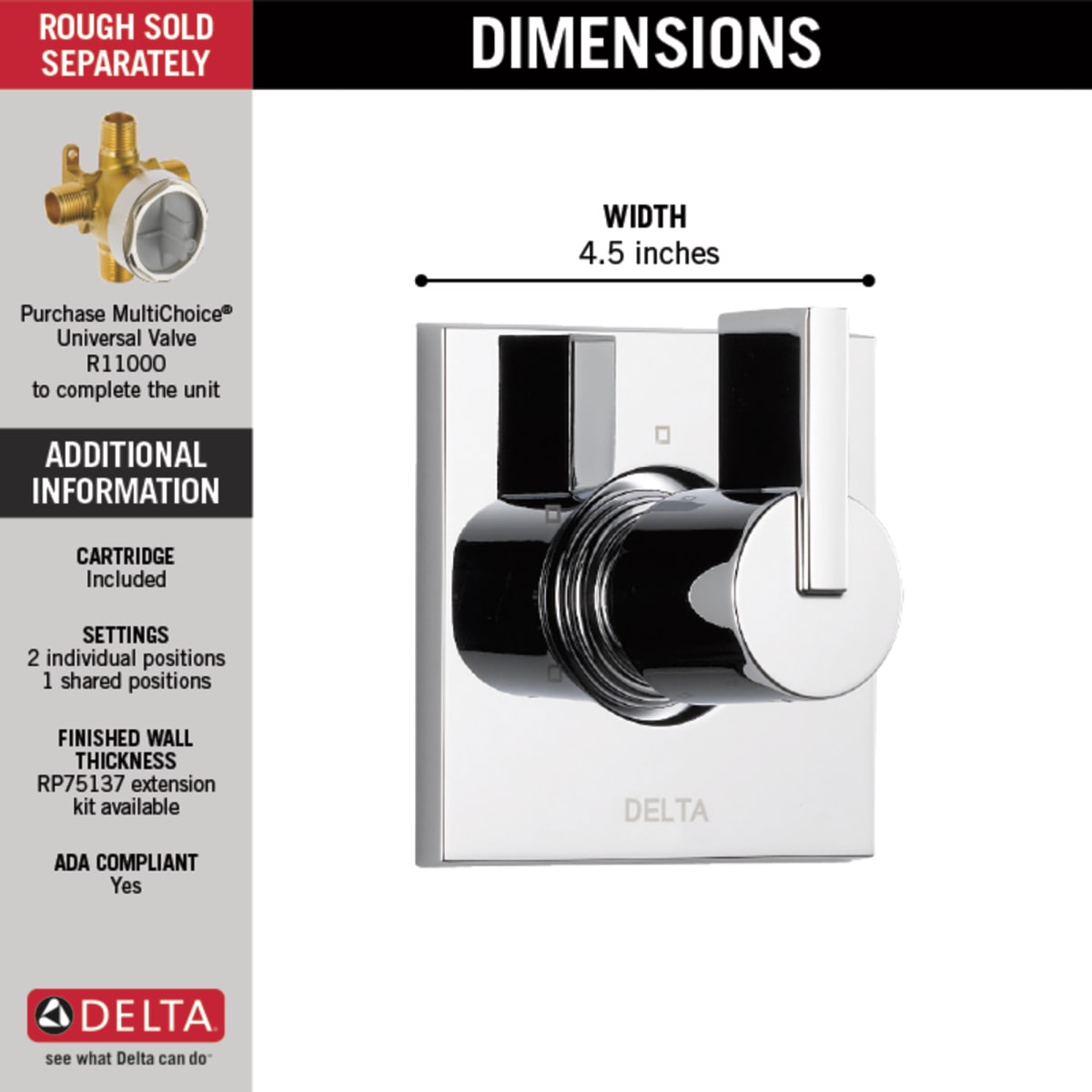 DELTA FAUCET Delta T11853 3-Setting 2-Port Diverter Trim