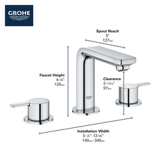 GROHE Grohe 20578GNA 8 Widespread 2-Handle M-Size Bathroom Faucet 1.2 GPM