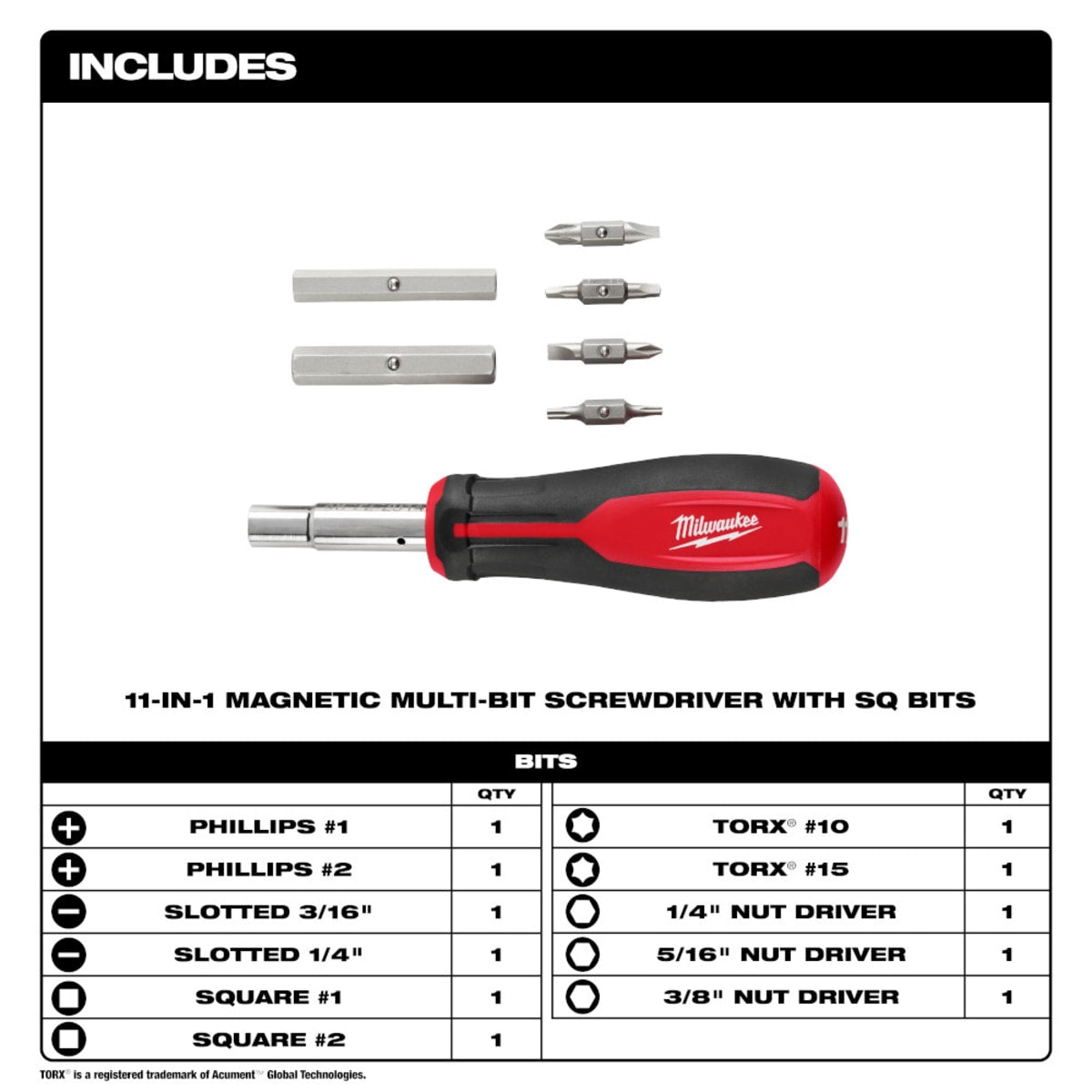 MILWAUKEE Milwaukee Tool 48-22-2914 11-in-1 Magnetic Multi-Bit Screwdriver