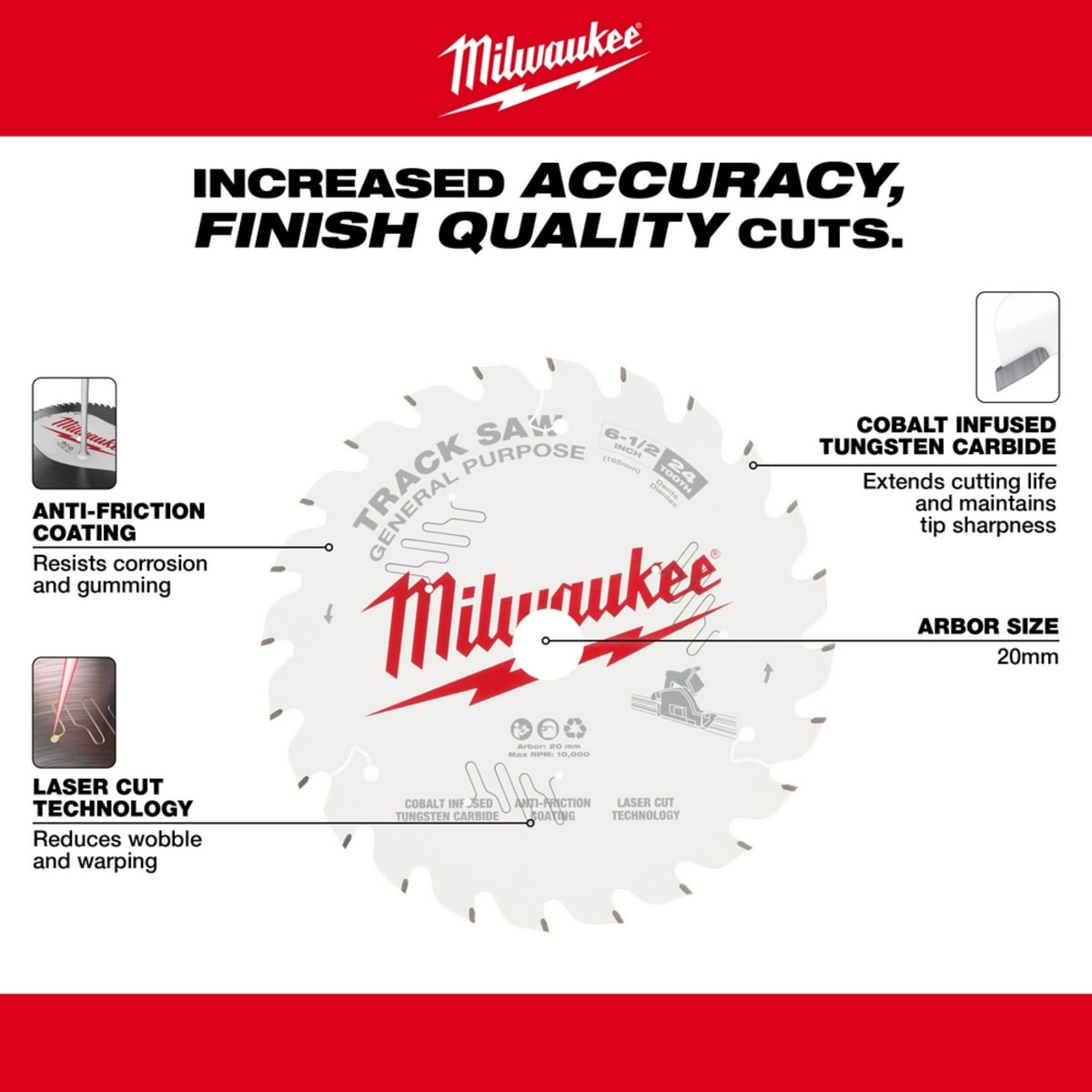 MILWAUKEE Milwaukee Tool 48-40-0624 6-1/2 24T Track Saw Blade