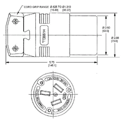 Hubbell HBL7515C 50 Amp 125/250 Volt 3-Pole 3-Wire NEMA 10-50R Black Straight Blade Connector