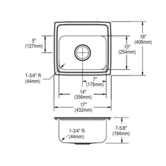 ELKAY Elkay LR1716C Lustertone 17 x 16 x 7-5/8 in Single Bowl Drop-In Sink Kit LR1716C