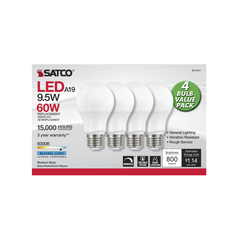 SATCO-NUVO Satco S11417 9.5 Watt A19 LED 5000K Dimmable 4-Pack