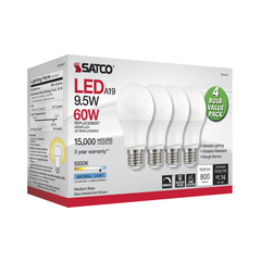 SATCO-NUVO Satco S11417 9.5 Watt A19 LED 5000K Dimmable 4-Pack