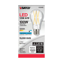 SATCO-NUVO Satco S12432 12.5 Watt LED A19 Lamp - Clear Medium Base 5000K 90 CRI