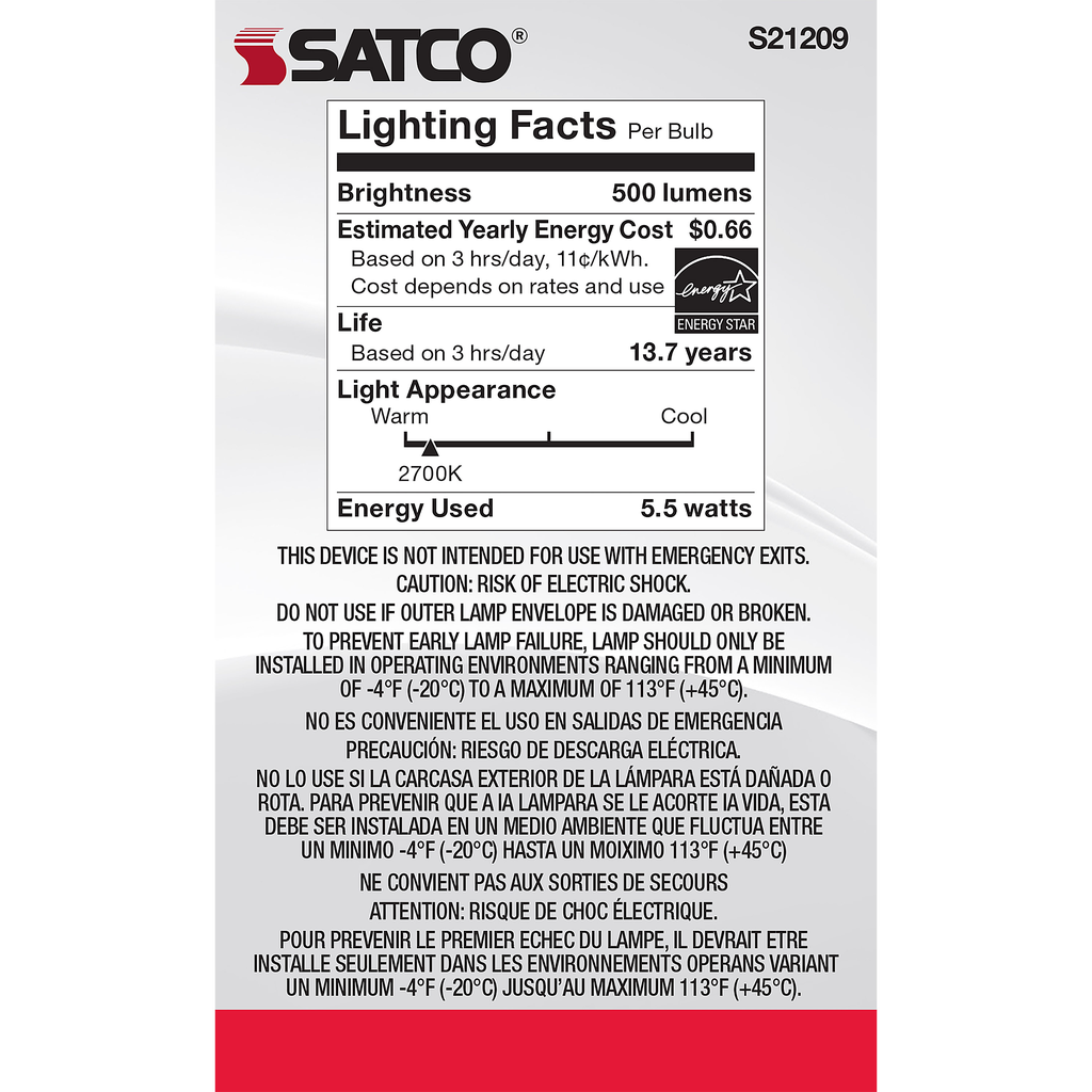 SATCO-NUVO Satco S21209 5.5G16.5 LED Lamp Candelabra Base Warm White