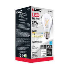 SATCO-NUVO Satco S12423 10.5 Watt LED A19 Lamp - Clear Medium Base 3000K 90 CRI 120 Volts