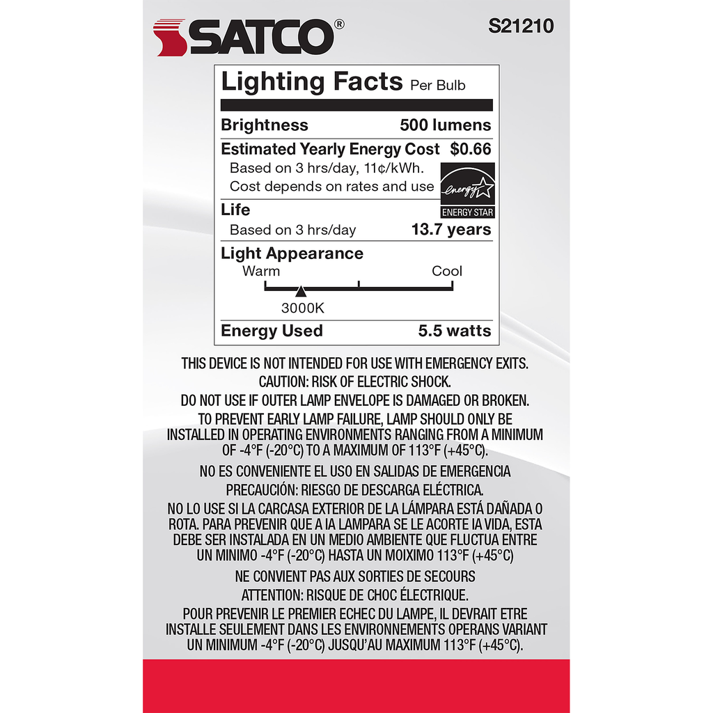 SATCO-NUVO Satco S21210 SATCO S21210 5.5G16.5/LED/CL/930/12