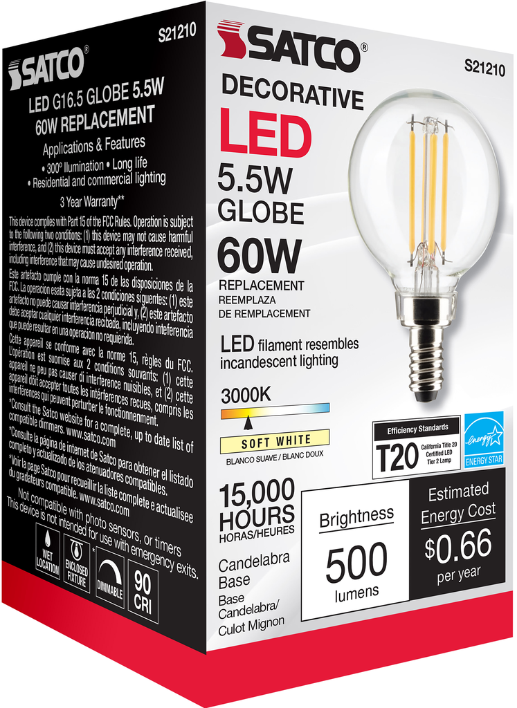 SATCO-NUVO Satco S21210 SATCO S21210 5.5G16.5/LED/CL/930/12