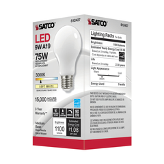 SATCO-NUVO Satco S12427 11 Watt LED A19 Soft White Medium Base 3000K