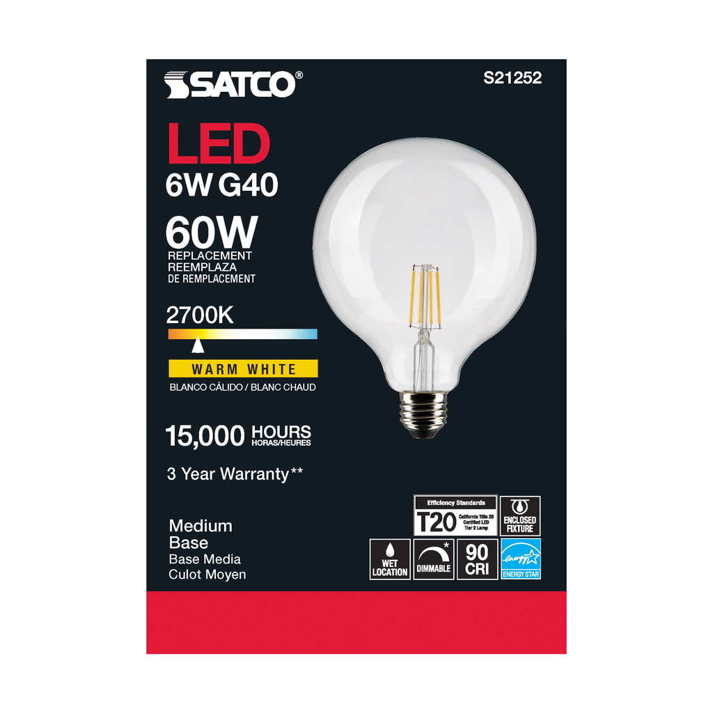 SATCO-NUVO Satco S21252 SATCO S21252 6G40/CL/LED/E26/927/12