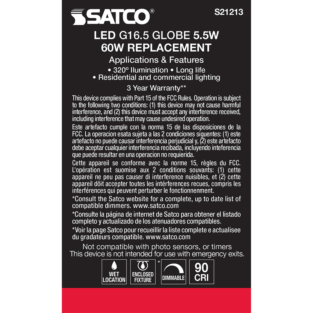SATCO-NUVO Satco S21213 SATCO S21213 5.5G16.5/LED/WH/930/12