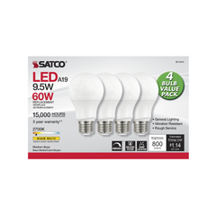 SATCO-NUVO Satco S11414 9.5 Watt A19 LED 2700K Dimmable 4-Pack