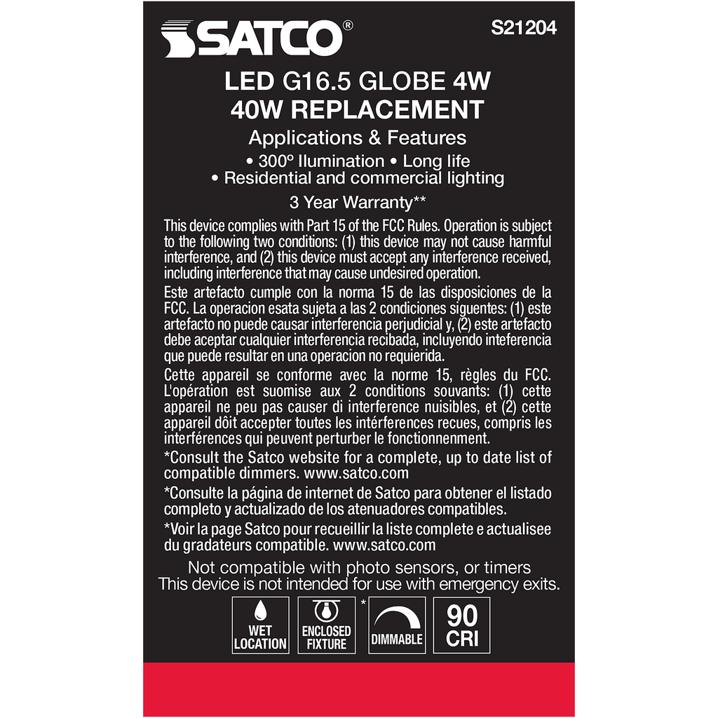 SATCO-NUVO Satco S21204 SATCO S21204 4G16.5/LED/CL/927/120V Replacement MPN