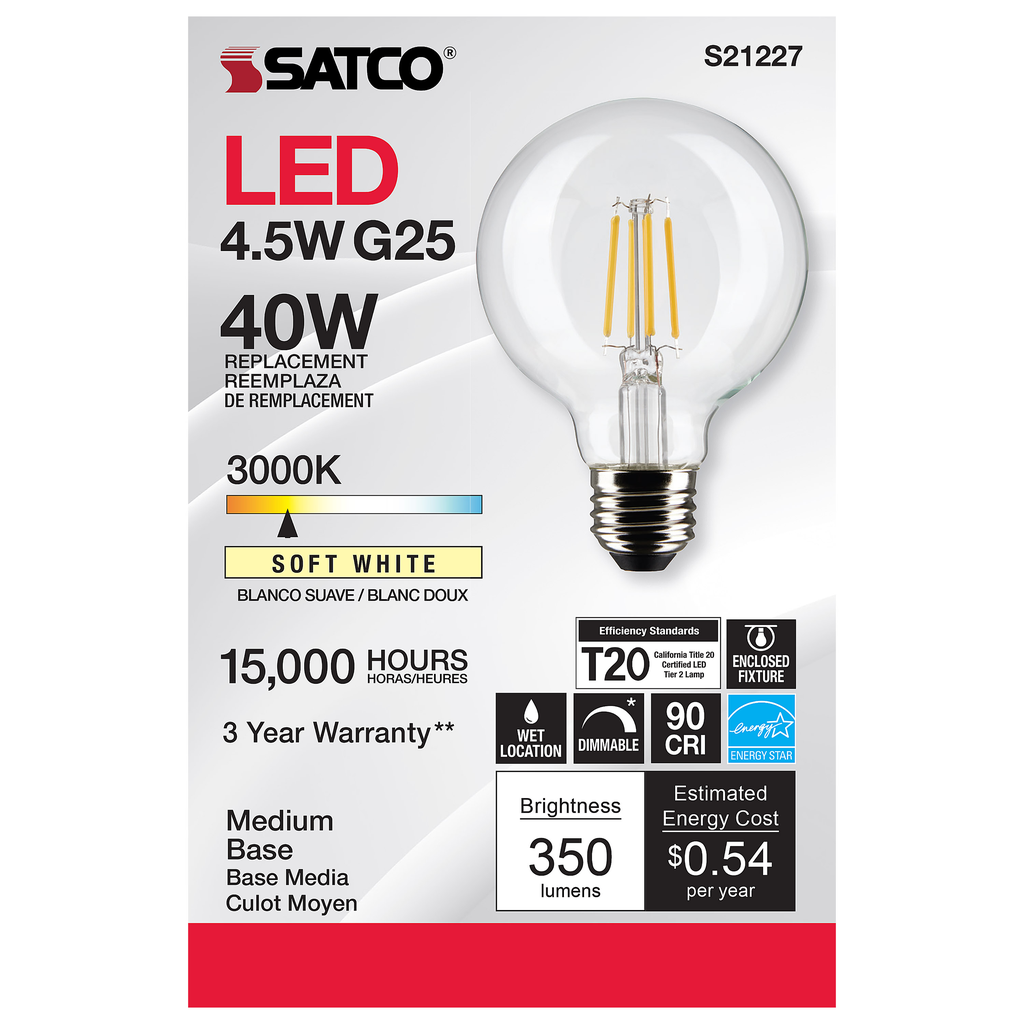 SATCO-NUVO Satco S21227 4.5G25/LED/CL/930/120V