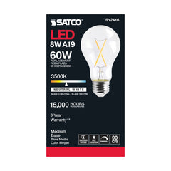 SATCO-NUVO Satco S12416 8 Watt LED A19 3500K Medium Base