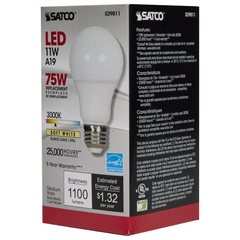 SATCO-NUVO Satco S29811 11 Watt A19 LED 3000K Medium Base 220 Beam Angle
