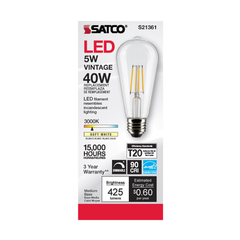 SATCO-NUVO Satco S21361 5 Watt ST19 LED Clear Medium Base 90 CRI 3000K 120 Volt
