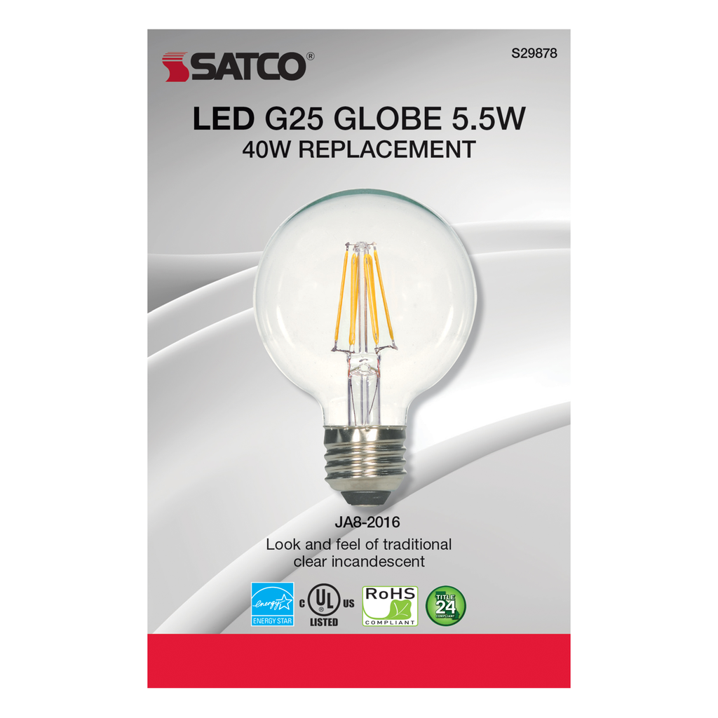 SATCO-NUVO Satco S29878 5.5 Watt G25 LED Clear Medium Base 2700K 500 Lumens 120 Volt