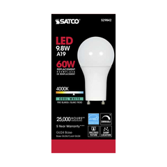SATCO-NUVO Satco S29842 A19 LED 9.8 Watt 4000K GU24 Base 220 Beam Spread
