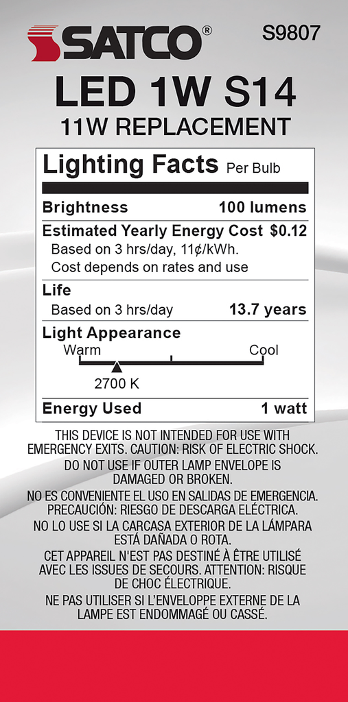 SATCO-NUVO Satco S9807 1 Watt LED S14 Clear Medium Base 2700K 120 Volt