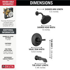 DELTA FAUCET Delta T14489-BL Tetra Monitor 14 Series Tub & Shower Trim in Matte Black