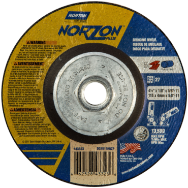 NORTON Norton 66252843323 Depressed Center Wheel 4-1/2 in Dia x 1/8 in Thick 24 Grit