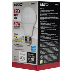 SATCO-NUVO Satco S29836 A19 LED 9.8 Watt 120 Volt Medium Base 3000K