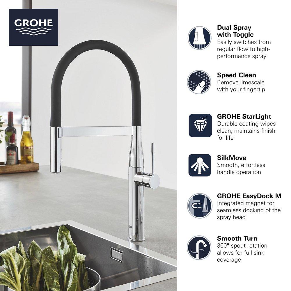 GROHE GROHE 30295A00 Essence New Single Handle Pull Out Kitchen Faucet in Hard Graphite
