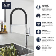 GROHE GROHE 30295A00 Essence New Single Handle Pull Out Kitchen Faucet in Hard Graphite