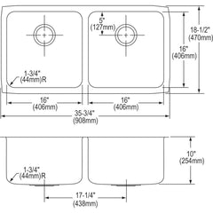ELKAY Elkay ELUH361710 Lustertone Classic Stainless Steel 35-3/4 x 18-1/2 x 10, Equal Double Bowl Undermount Sink