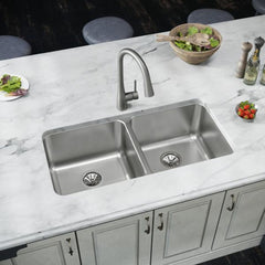 ELKAY Elkay ELUH361710 Lustertone Classic Stainless Steel 35-3/4 x 18-1/2 x 10, Equal Double Bowl Undermount Sink
