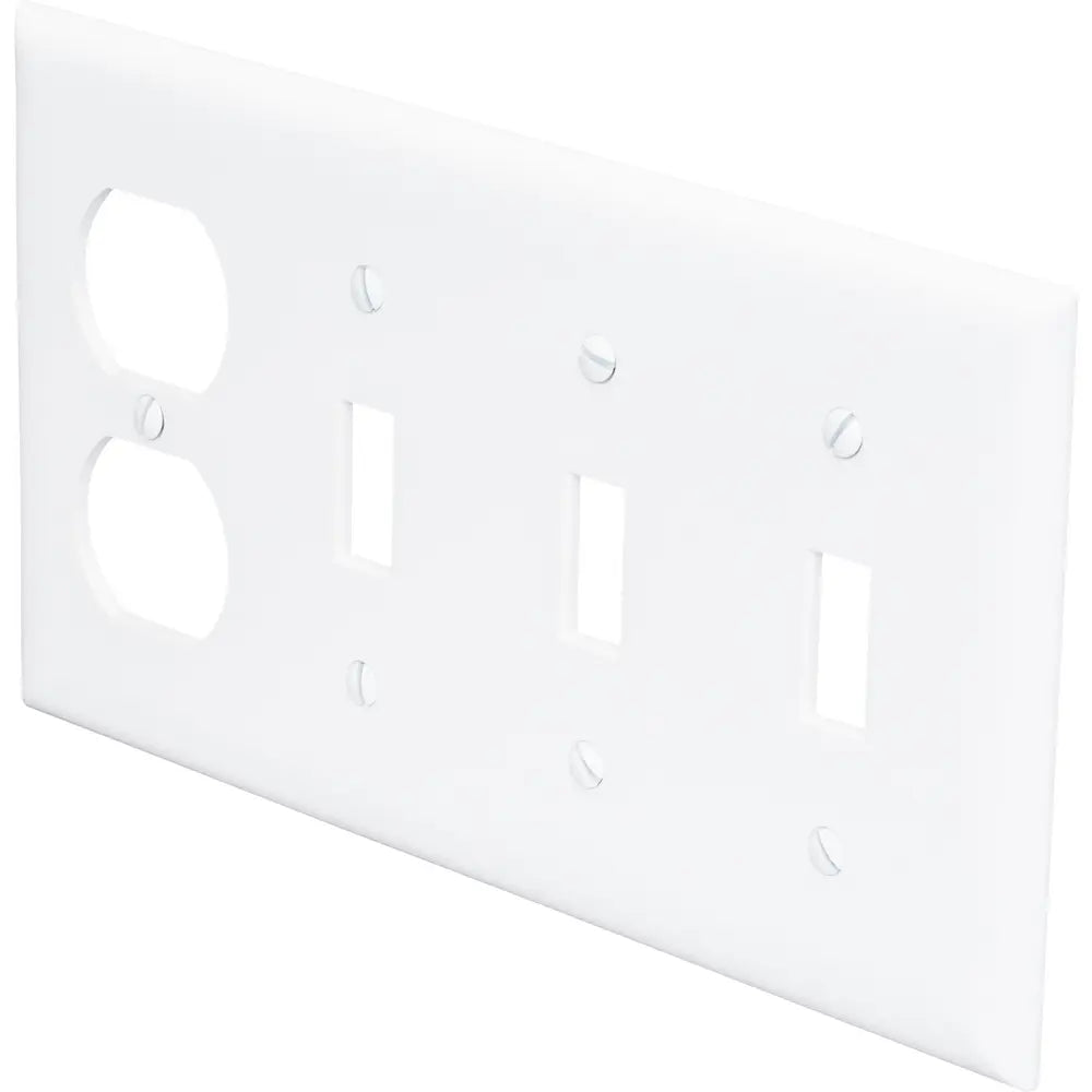 LEGRAND Pass Seymour SP38W Combination Wall Plate, 4-Gang, 3 Toggle Switch and 1 Duplex Receptacle