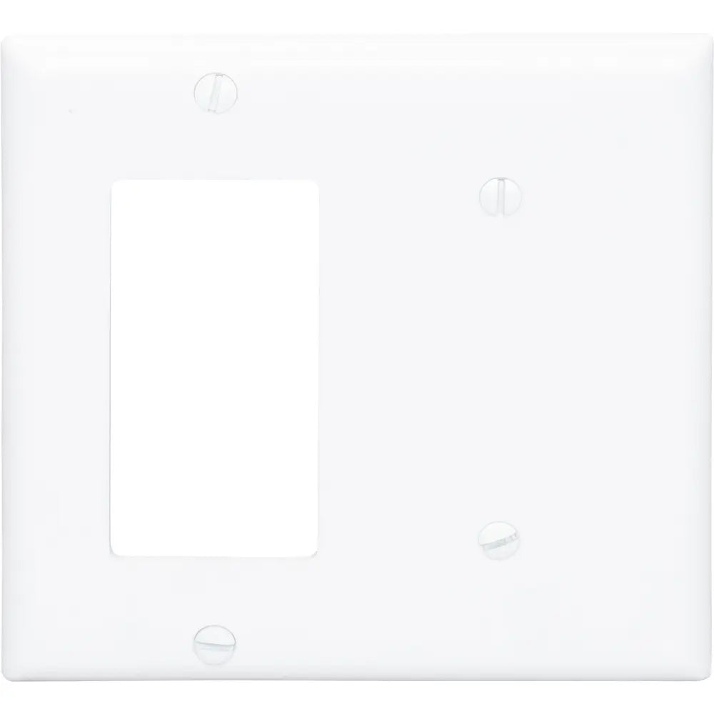 LEGRAND Pass & Seymour SP1426W Combination Wall Plate, 1 Blank & 1 Decorator, Two Gang, White