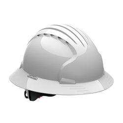 PROTECTIVE INDUSTRIAL PRODUCTS Protective Industrial Products 280-EV6161-10 JSP Evo6161 Full Brim, White, 6-Pt Textile Suspension, Wheel Ratcht, Class E