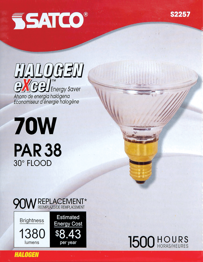 SATCO-NUVO Satco S2257 Halogen PAR Lamp Designation: 70PAR38/HAL/XEN/FL/120V