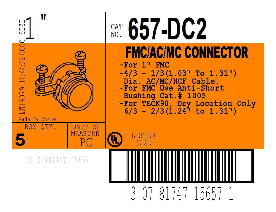 BRIDGEPORT Bridgeport 657-DC2 1 FMC Two Screw Strap Type Connector, Zinc Die Cast