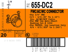 BRIDGEPORT Bridgeport 655-DC2 3/4 FMC Two Screw Strap Type Connector, Zinc Die Cast