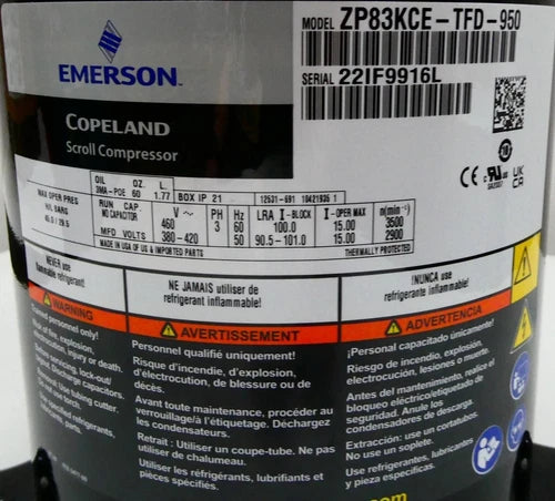 CARRIER CARRIER ZP83KCE-TFD-950 Scroll Compressor - 83000 BTU 460V 3-Phase R410a
