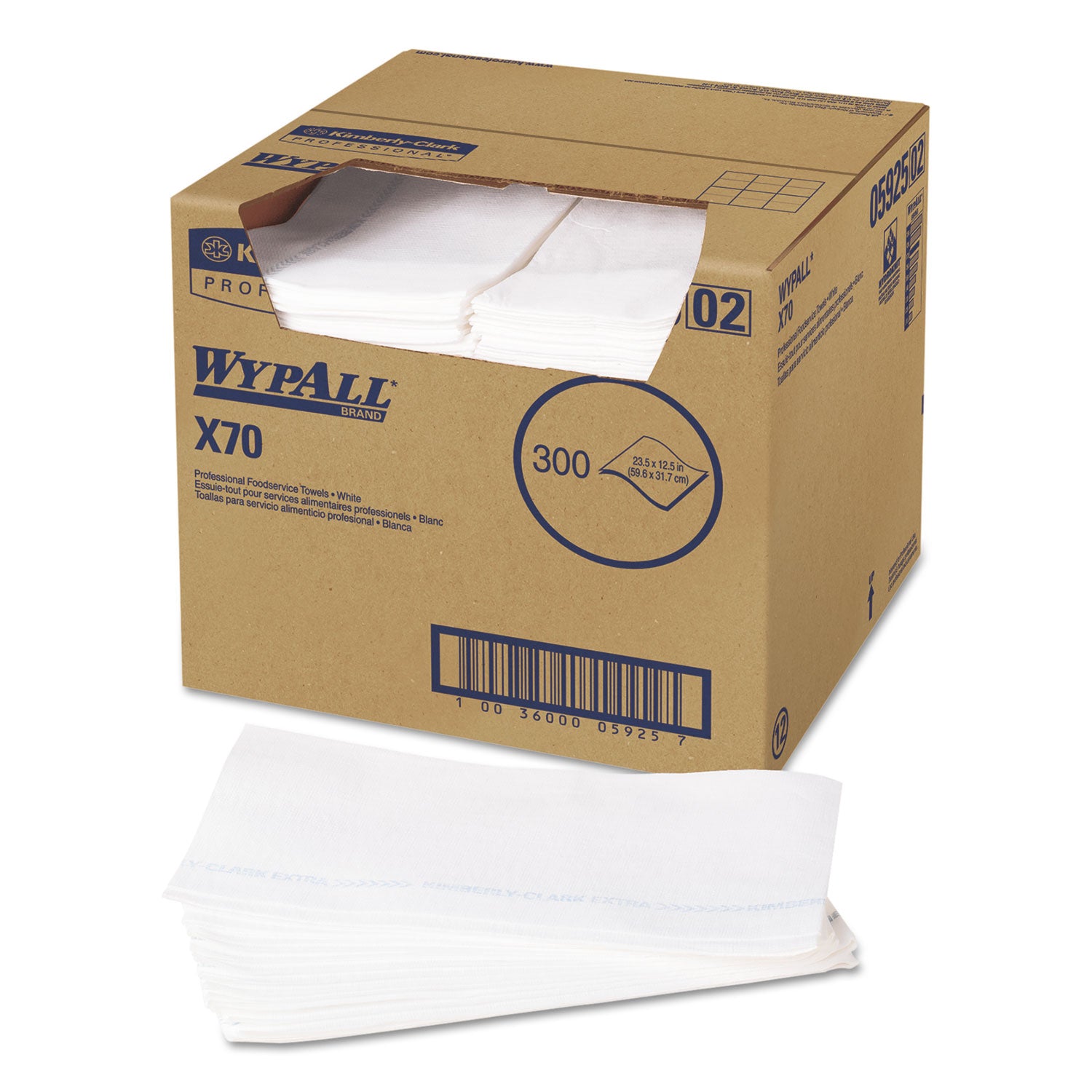 KIMBERLY-CLARK Kimberly-Clark 05925 WypAll X70 Disposable Wipes 23-1/2 Inch L x 12-1/2 Inch W 300 Sheet/Box