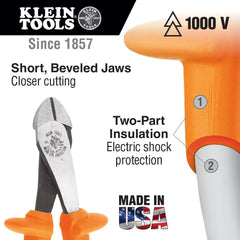 KLEIN TOOLS Klein 2288RINS Diagonal Cutting Pliers Insulated High Leverage 8