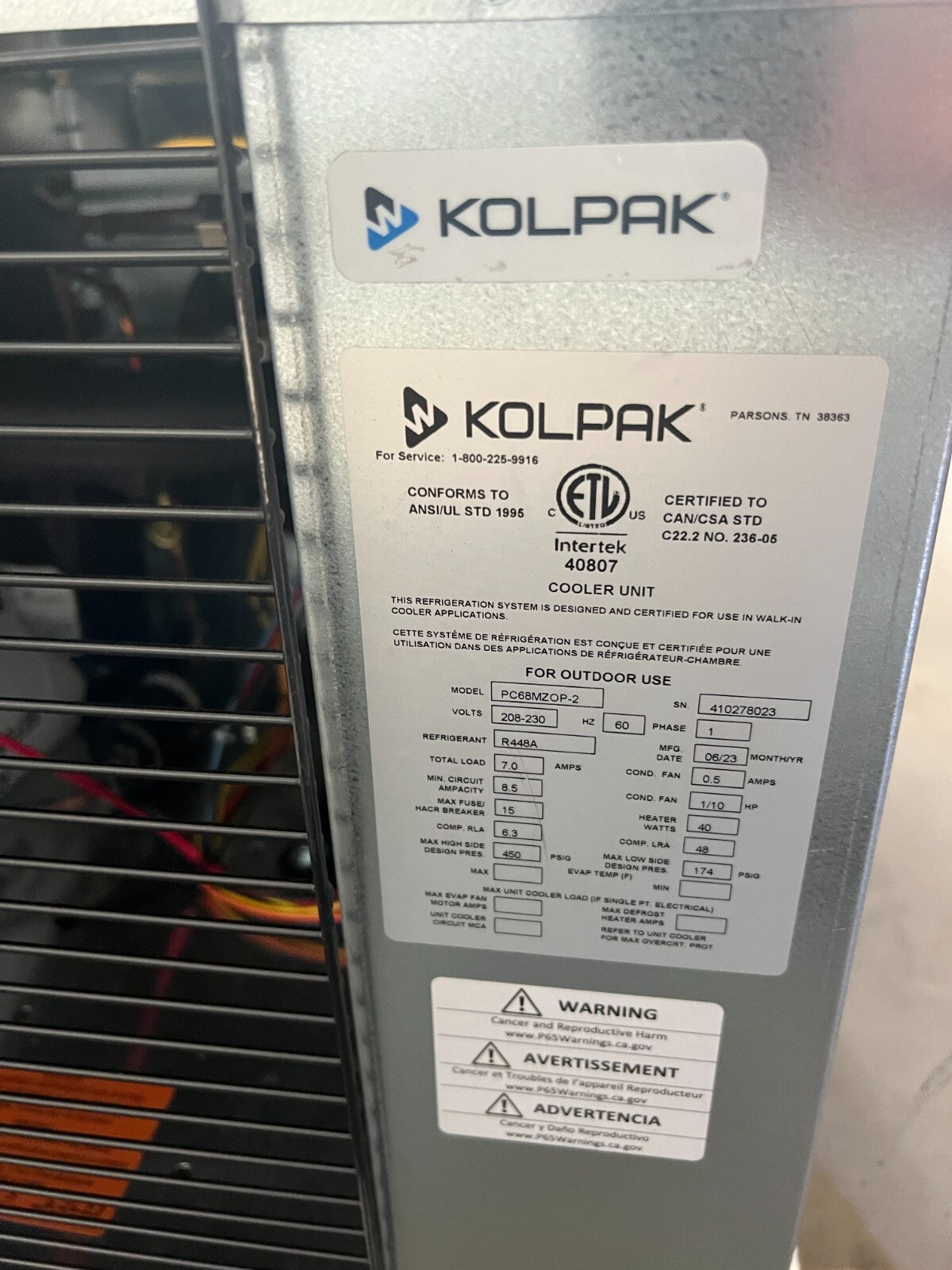 kolpak condensing unit