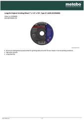 METABO Metabo 616782000 Grinding Wheel 7 inches 1/4 inches 7/8 inches A24R